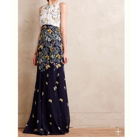 Anthropologie Erin Fetherston Butterfly Garden Gown Sleeveless Mermaid Size 4 - Picture 1 of 13